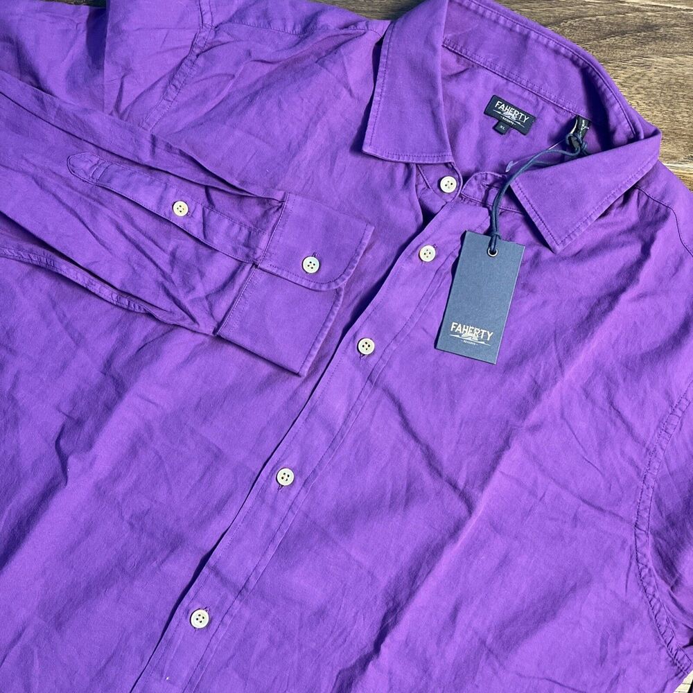 NWT $188 Faherty Reserve Button Front Shirt Tropic‎ Berry 100% Cotton Men’s XL